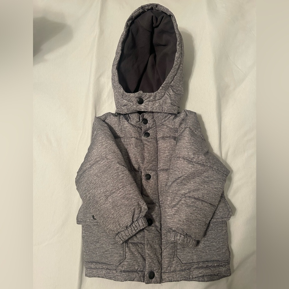 BabyGap warm winter coat- grey, lined in fleece with detachable hood